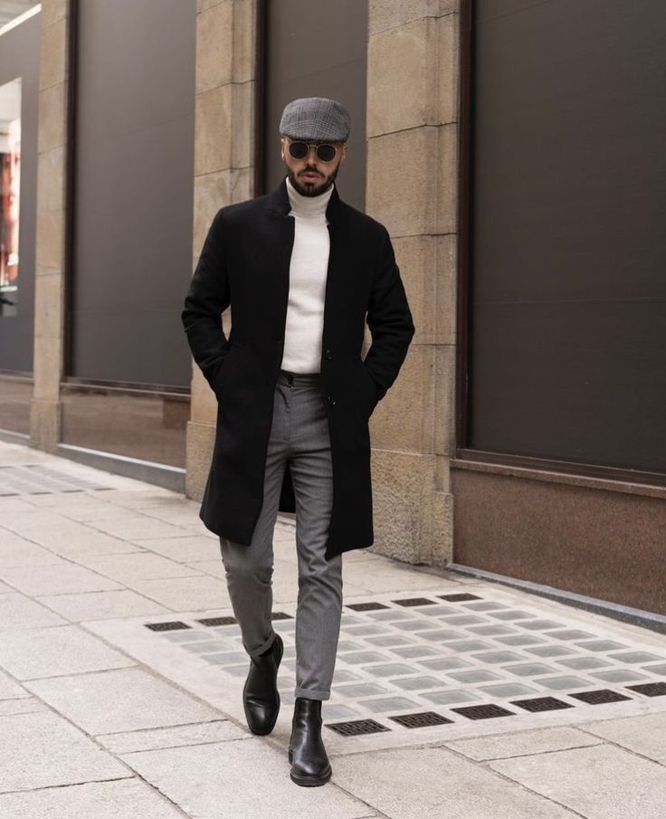 Black Coat and Black Chelsea Boots 